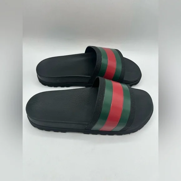 GUCCI AUTHENTIC Web Trek Lug Sole Slides Sandals Green Red Back Men’s 11 429469 - Picture 5 of 14